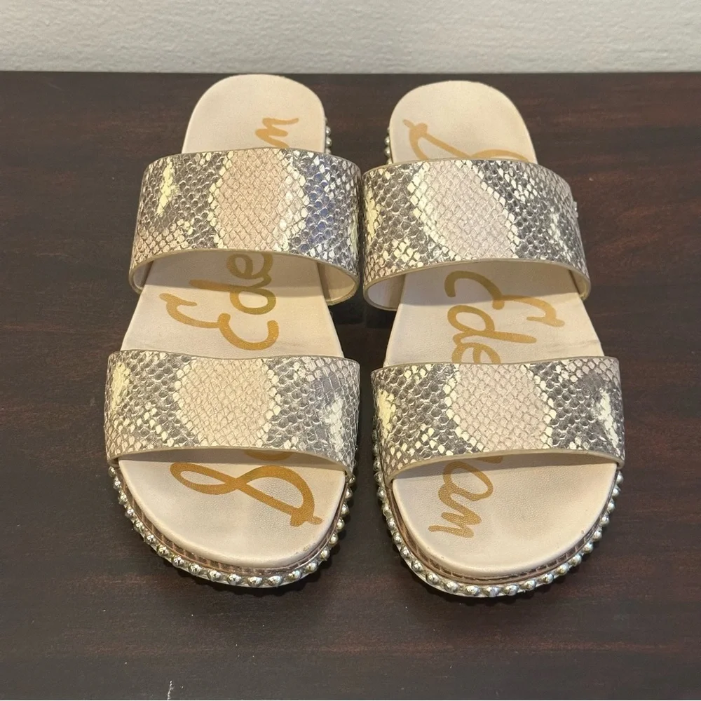 Sam Edelman Size 8.5 Chunky Flatform Open Toe Slide Snakeskin Strappy Sandal - Picture 2 of 16